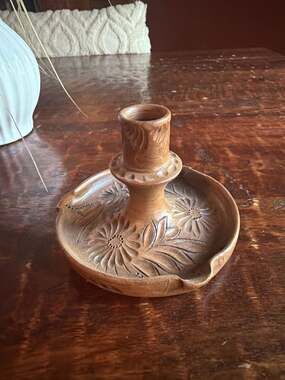 Vintage Multi Products Inc. Faux Wood Resin Sunflower Chamberstick Candle Holder